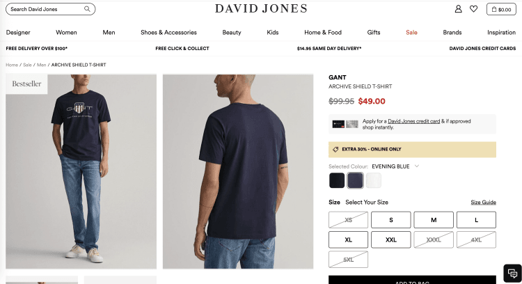 David Jones: GANT Archive Shield T-shirt – Was $99.95, now $49.00